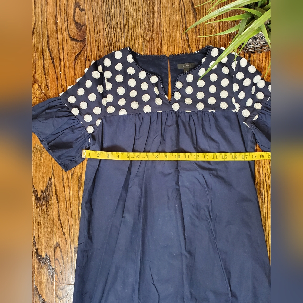 J. Crew Women's Bell Sleeve Dress With Fringe Dot Navy & Cream Size 8 - Picture 9 of 10